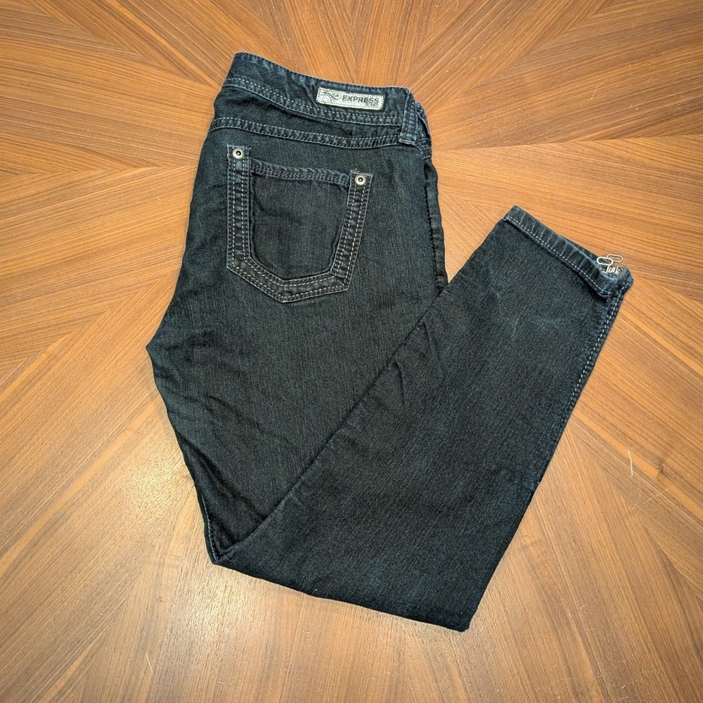 Express Jeans Skinny Women Black Excellent Ankle Zip Low Rise Denim Pants